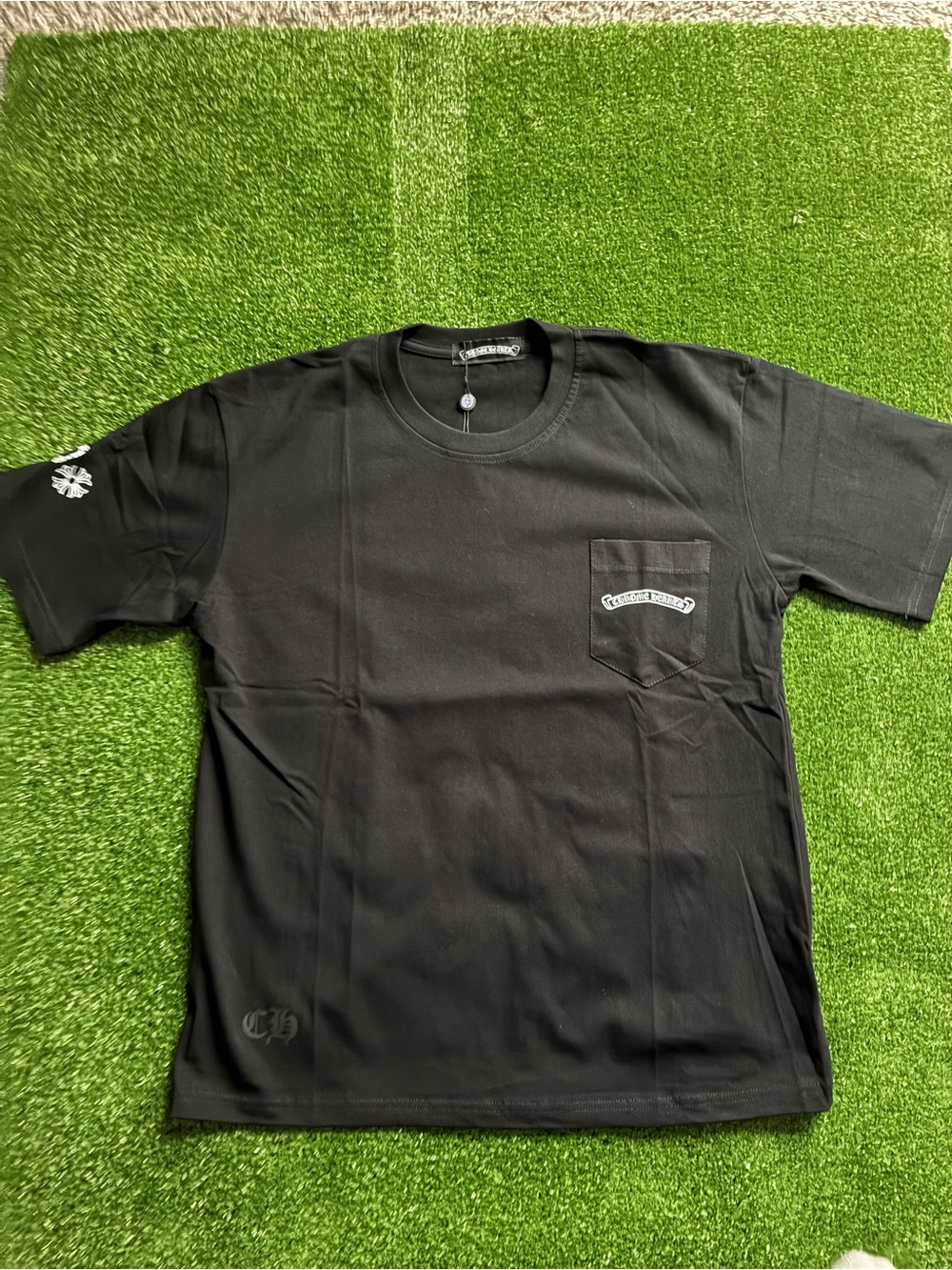 Chrome Hearts Black Short Sleeve Pocket Tee with Signature Logo